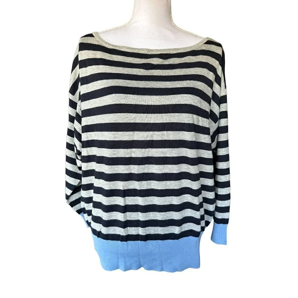 Michael Kors Sweater Womens Blue Gray Stripes Sz XL Long Sleeve Pullover